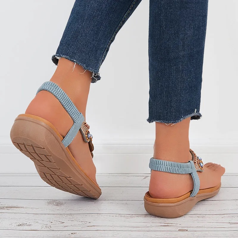 Sohiwoo  Women Boho Clip Toe Thong Sandals Arch Support Elastic Strap Shoes