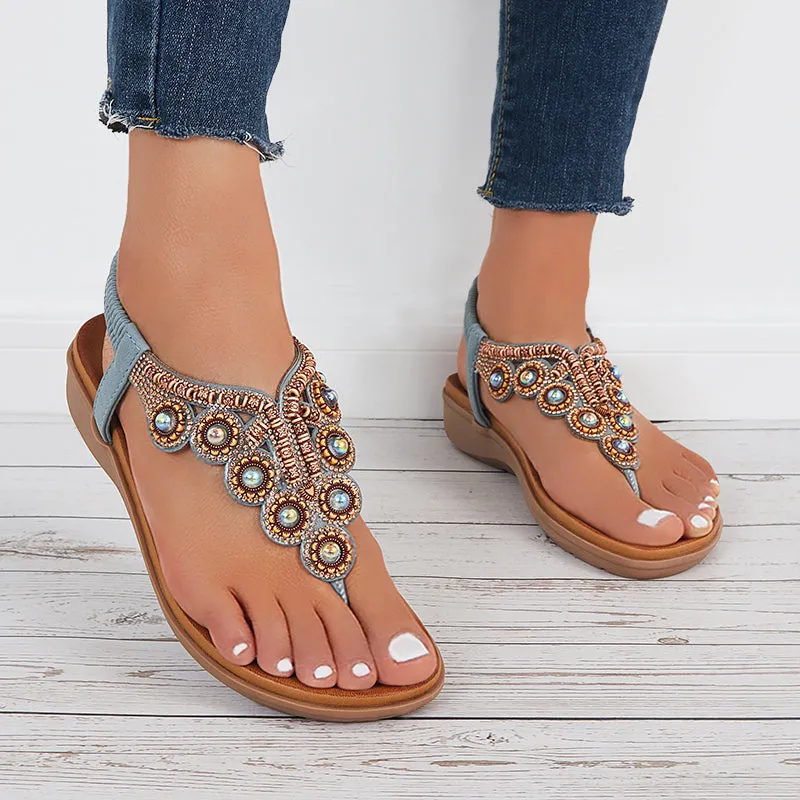 Sohiwoo  Women Boho Clip Toe Thong Sandals Arch Support Elastic Strap Shoes