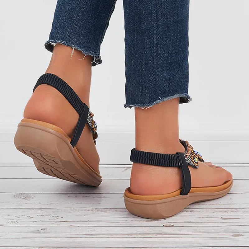Sohiwoo  Women Boho Clip Toe Thong Sandals Arch Support Elastic Strap Shoes