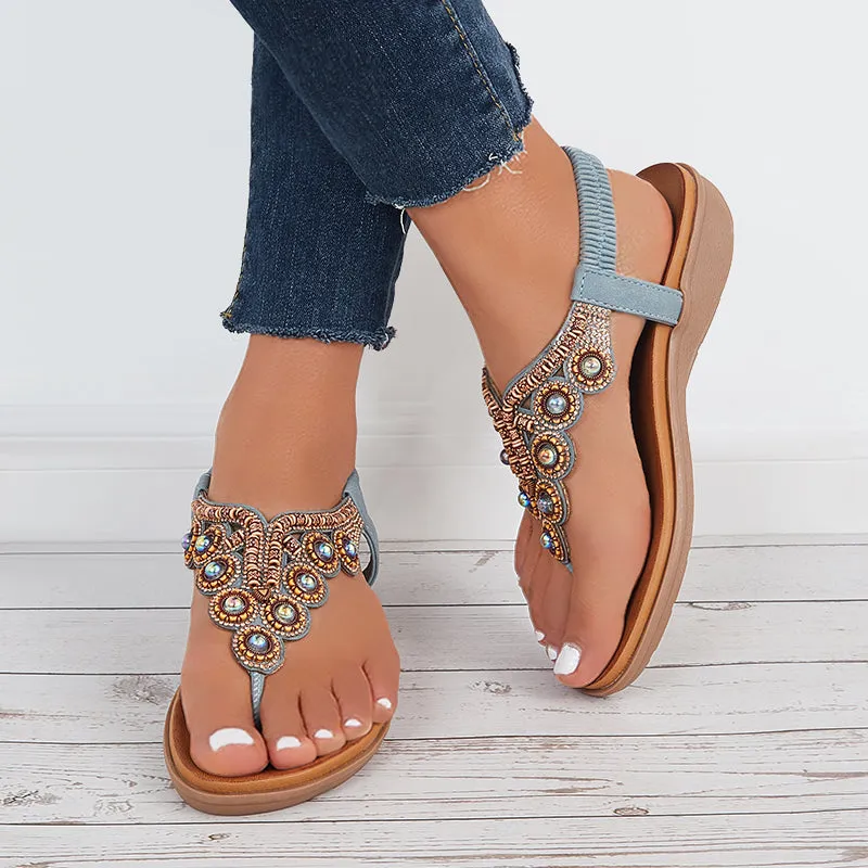 Sohiwoo  Women Boho Clip Toe Thong Sandals Arch Support Elastic Strap Shoes