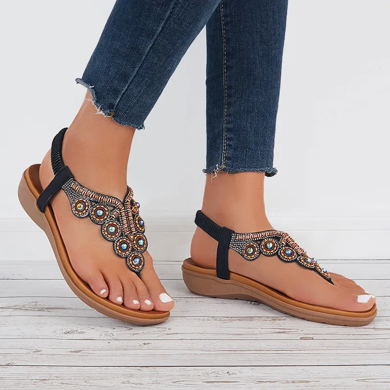 Sohiwoo  Women Boho Clip Toe Thong Sandals Arch Support Elastic Strap Shoes
