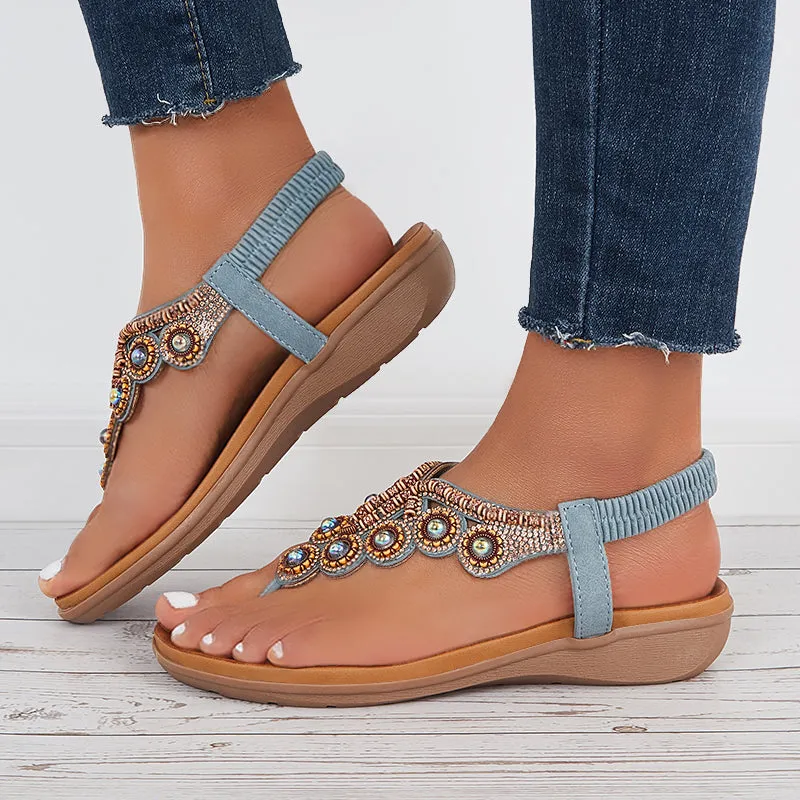 Sohiwoo  Women Boho Clip Toe Thong Sandals Arch Support Elastic Strap Shoes