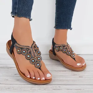 Sohiwoo  Women Boho Clip Toe Thong Sandals Arch Support Elastic Strap Shoes