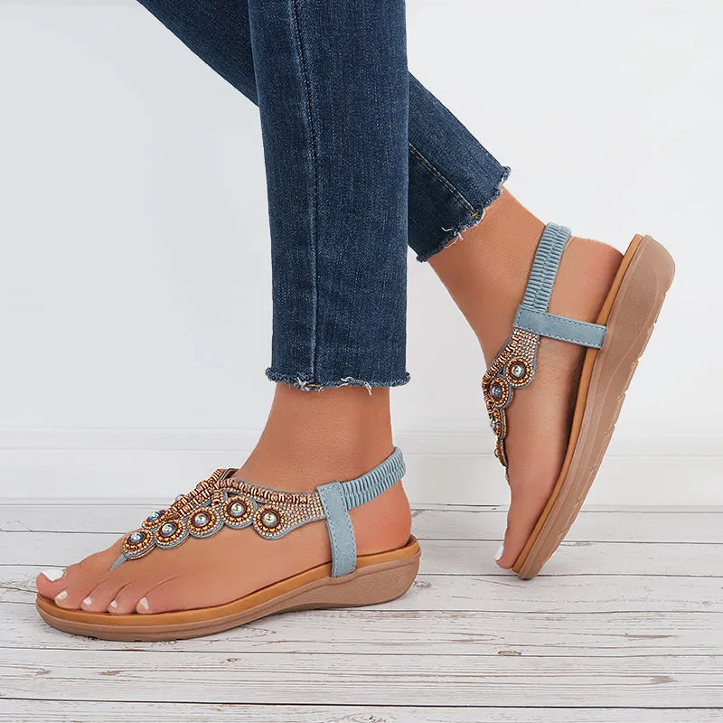 Sohiwoo  Women Boho Clip Toe Thong Sandals Arch Support Elastic Strap Shoes