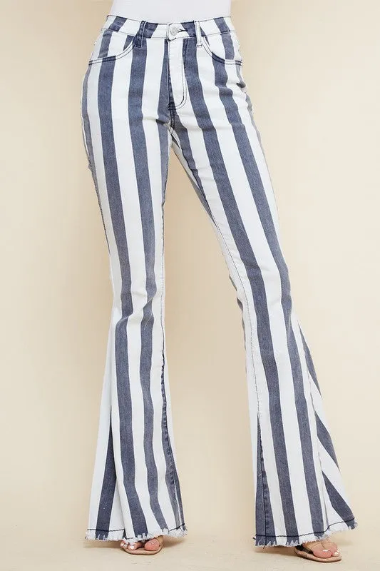 Striped Bell Bottom Flare Jeans
