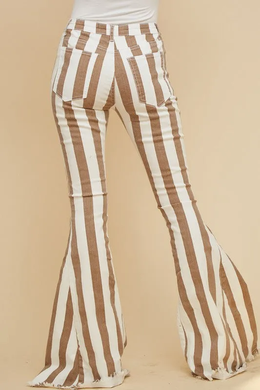 Striped Bell Bottom Flare Jeans
