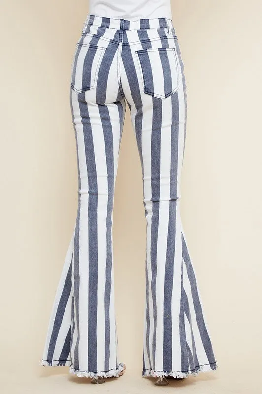 Striped Bell Bottom Flare Jeans