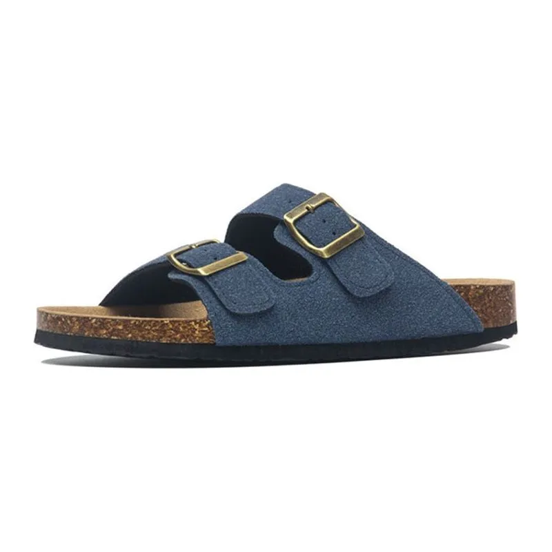 Summer Men's Cork Sandals Genuine Suede Leather Mule Clogs With Two Buckle Beach Slides Birkenstock Style For Men Sizes up to 45