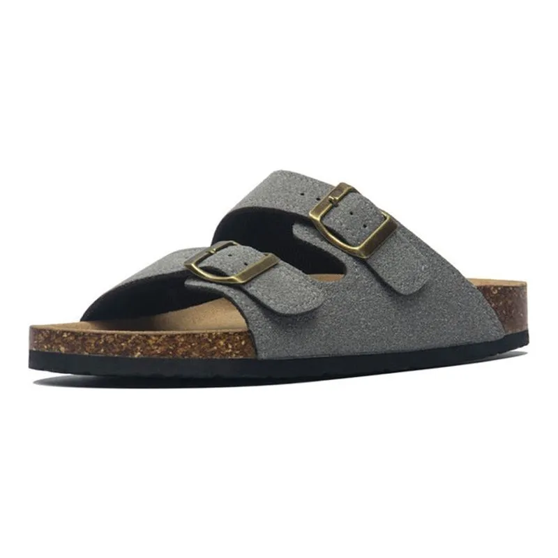 Summer Men's Cork Sandals Genuine Suede Leather Mule Clogs With Two Buckle Beach Slides Birkenstock Style For Men Sizes up to 45