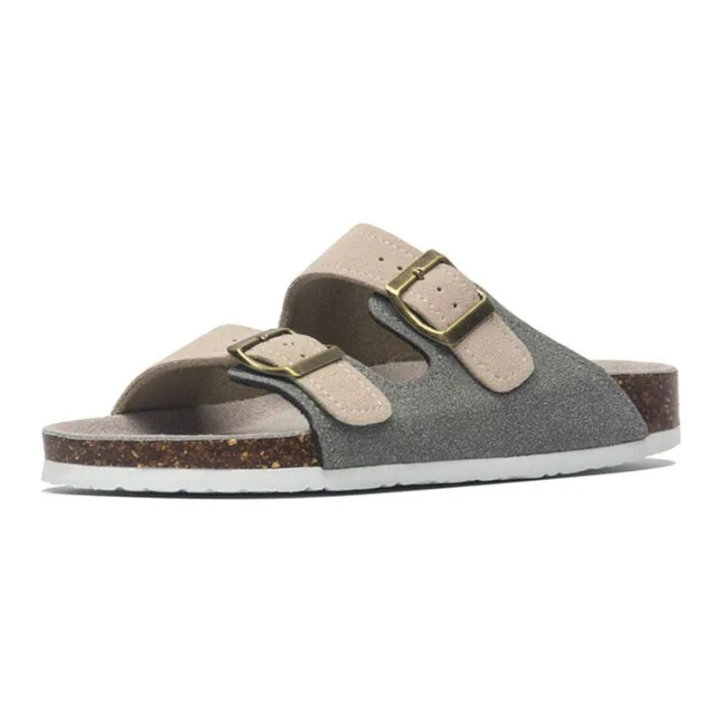 Summer Men's Cork Sandals Genuine Suede Leather Mule Clogs With Two Buckle Beach Slides Birkenstock Style For Men Sizes up to 45