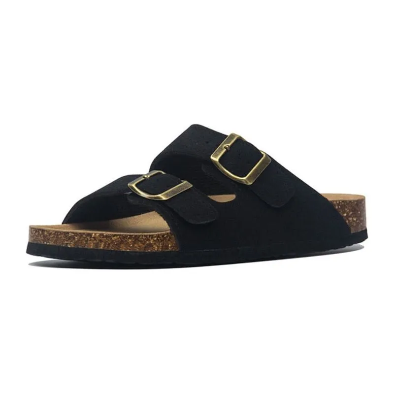 Summer Men's Cork Sandals Genuine Suede Leather Mule Clogs With Two Buckle Beach Slides Birkenstock Style For Men Sizes up to 45
