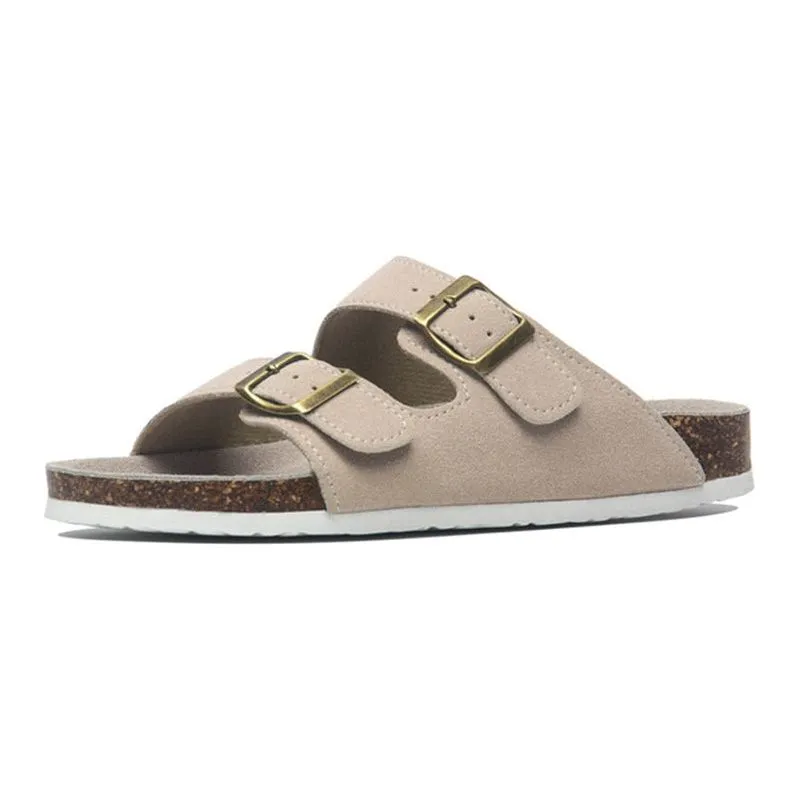 Summer Men's Cork Sandals Genuine Suede Leather Mule Clogs With Two Buckle Beach Slides Birkenstock Style For Men Sizes up to 45