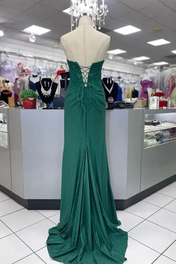 Sweetheart Applique Mermaid Green Prom Dress with Split TP1327