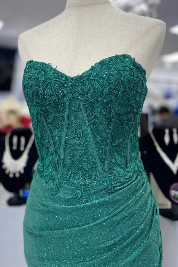 Sweetheart Applique Mermaid Green Prom Dress with Split TP1327