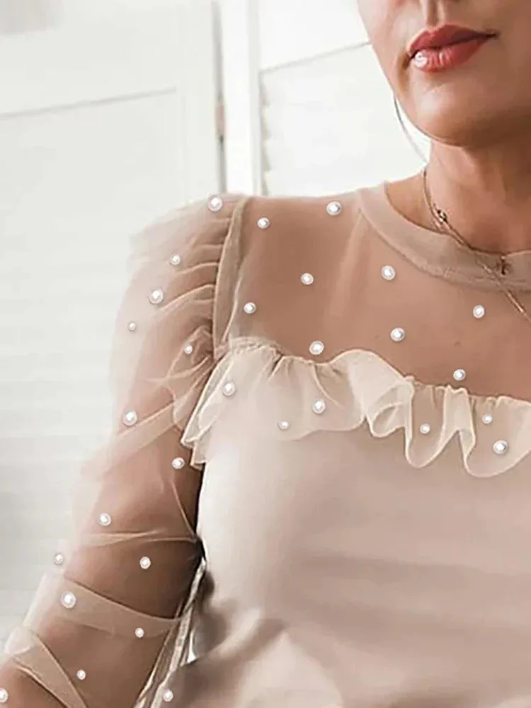 Thida Top | Vrouwen parel mesh top