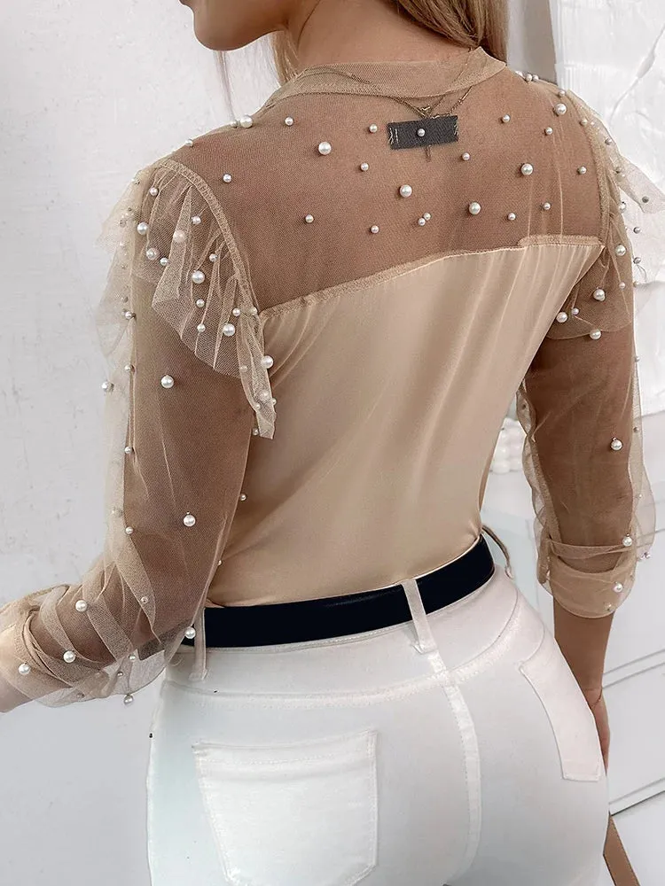 Thida Top | Vrouwen parel mesh top