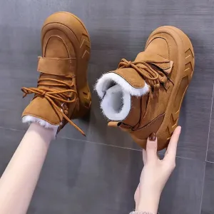 Warm Plush Fur Straps Lace-Up Anti-Slip Platform Snow Boots