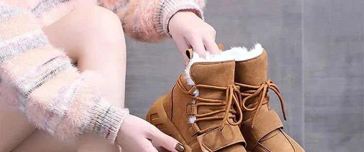 Warm Plush Fur Straps Lace-Up Anti-Slip Platform Snow Boots