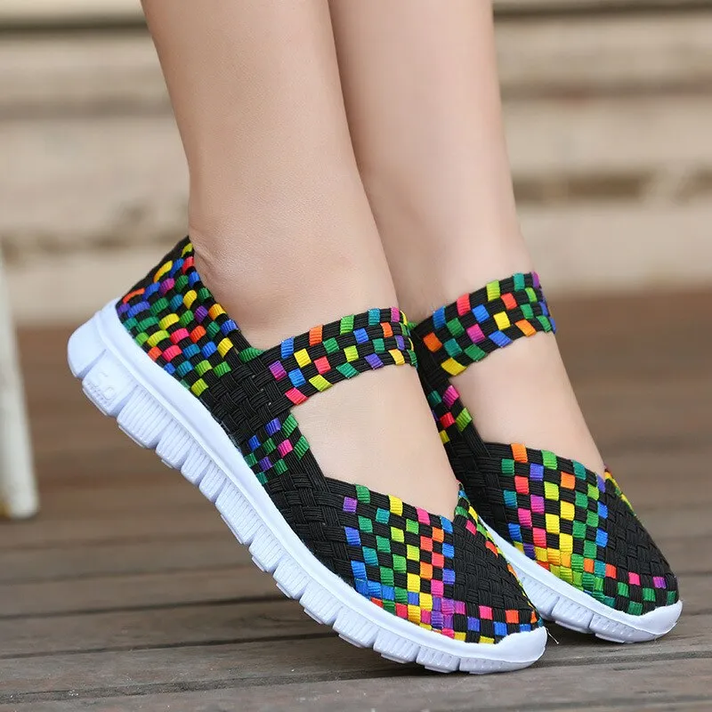 Weave Checkered Elastic Slip-on Shoes for Women