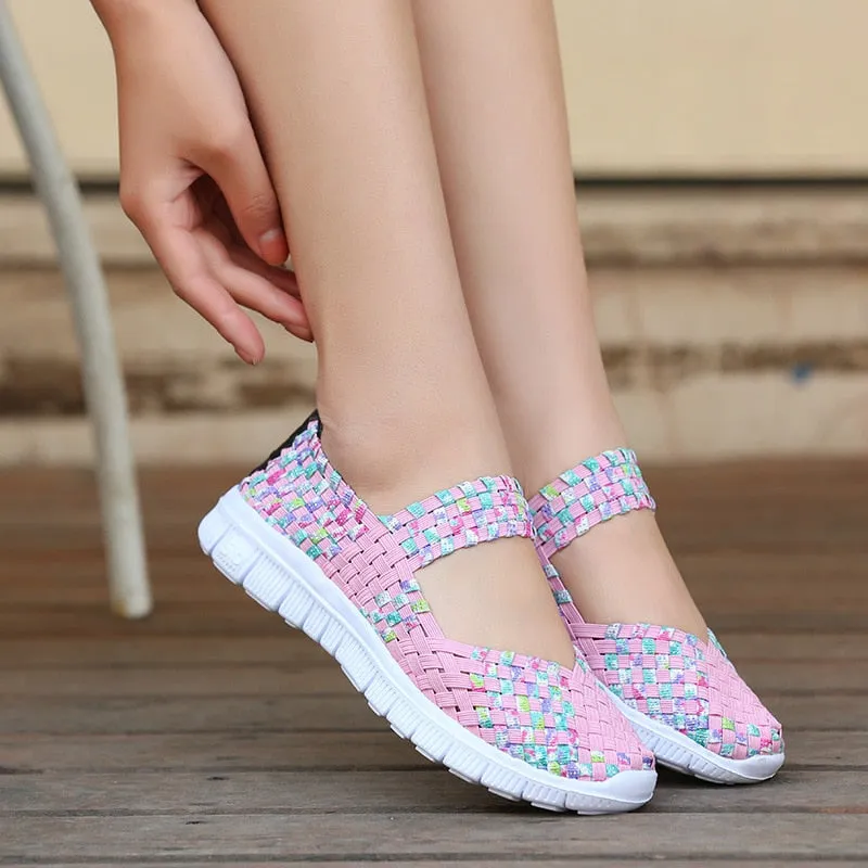 Weave Checkered Elastic Slip-on Shoes for Women