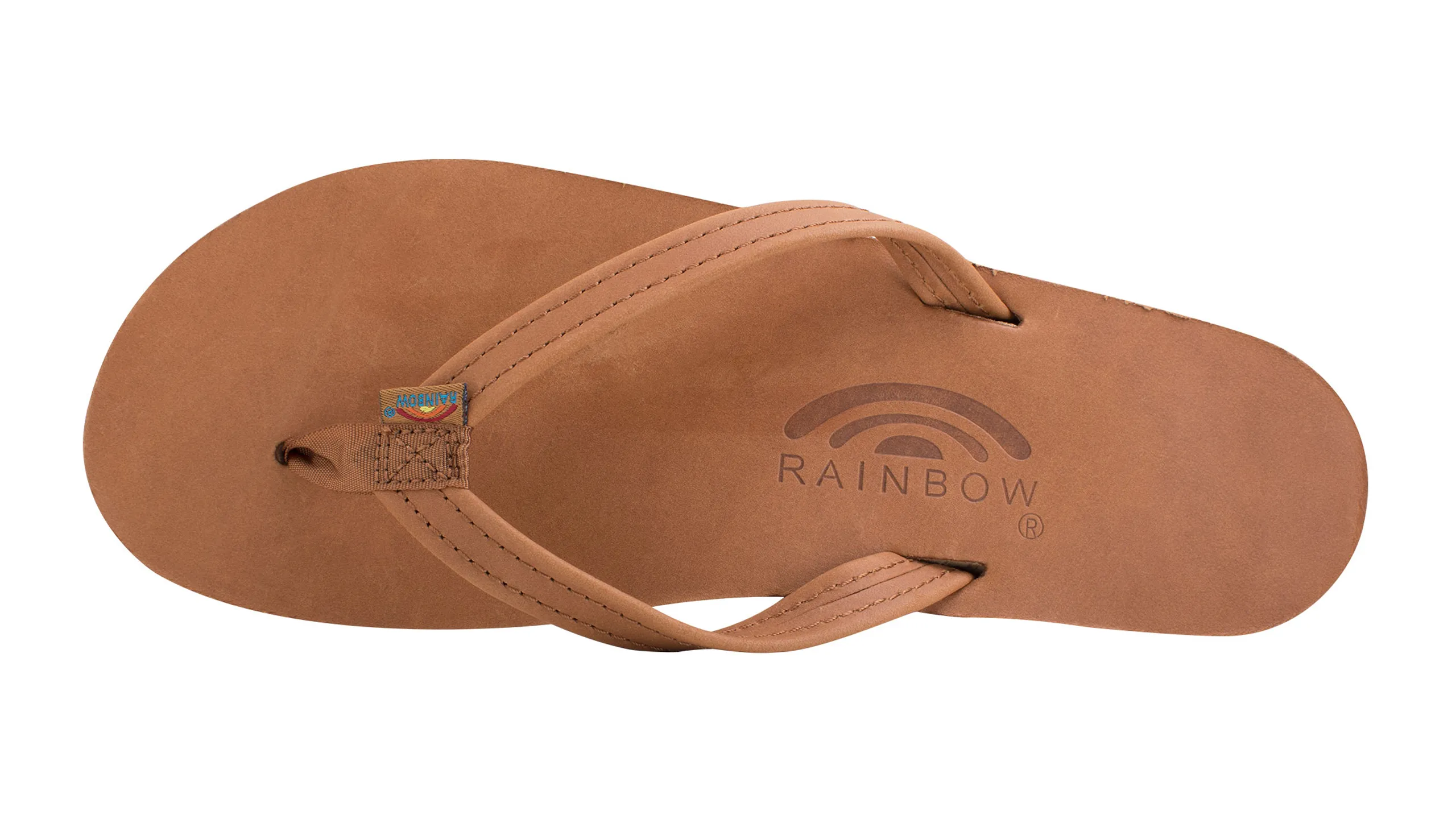 Women's Classic Leather Double Layer Narrow Strap Sandals in Tan with Blue