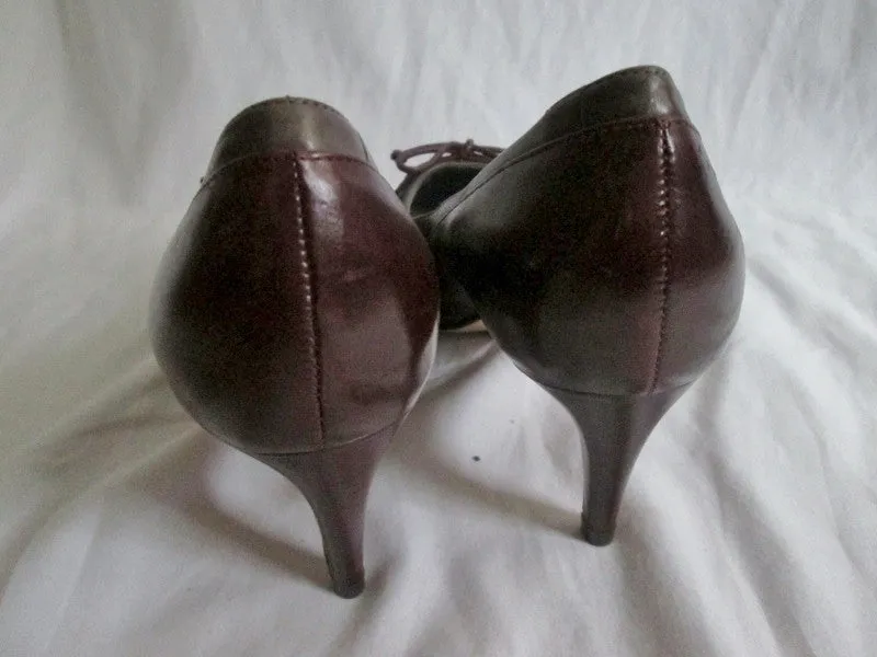 Womens COLE HAAN Leather Pump High Heel Shoe 7.5 BROWN Steampunk NIKE AIR