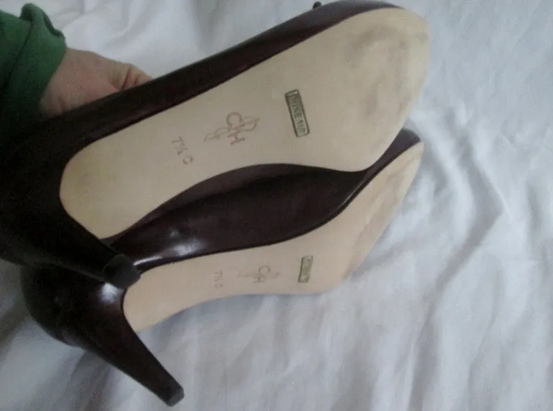 Womens COLE HAAN Leather Pump High Heel Shoe 7.5 BROWN Steampunk NIKE AIR