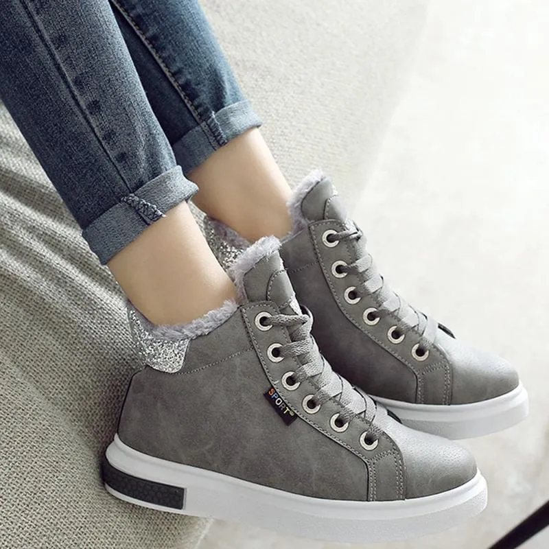 Women's Warm Fur Lined Lacce-Up Ankle Boots Cotton Shoes