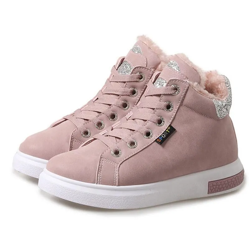 Women's Warm Fur Lined Lacce-Up Ankle Boots Cotton Shoes