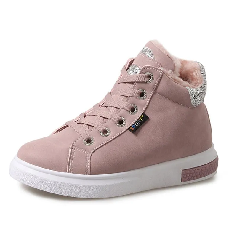 Women's Warm Fur Lined Lacce-Up Ankle Boots Cotton Shoes