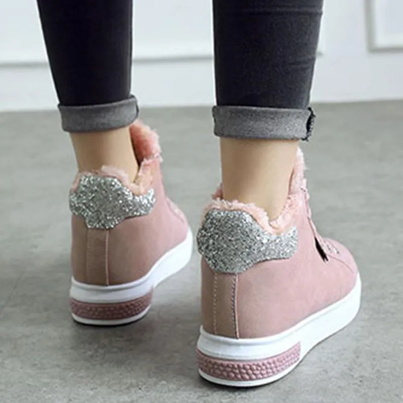 Women's Warm Fur Lined Lacce-Up Ankle Boots Cotton Shoes