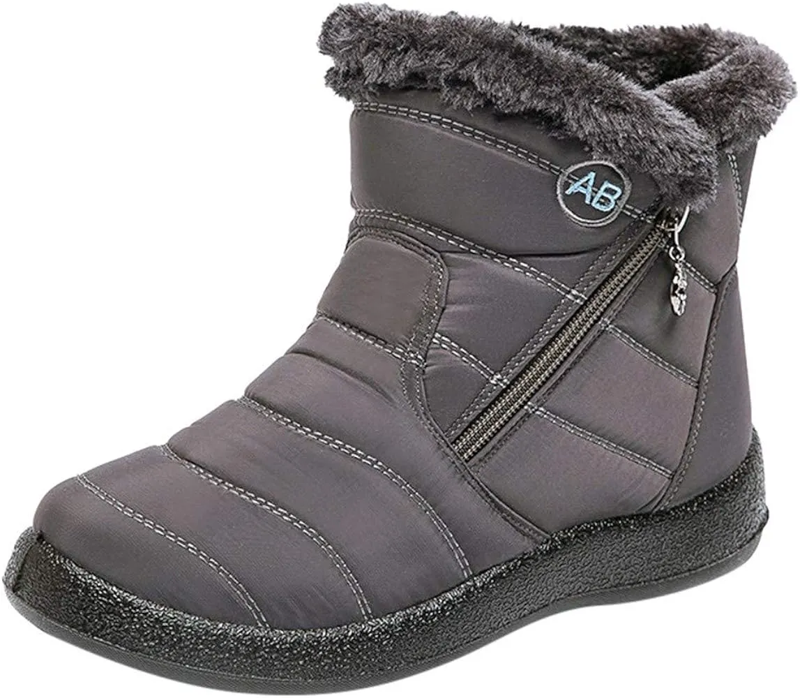 Women's Warm Snow Boots with Zipper Waterproof Anti-Slip Fur Lining Ankle Boots for Winter   B40888